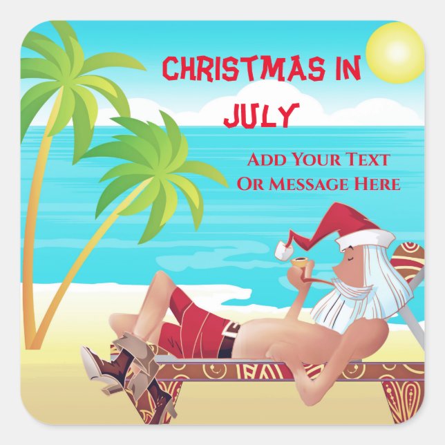 Santa Claus Christmas In July Summer Party Square Sticker (Front)