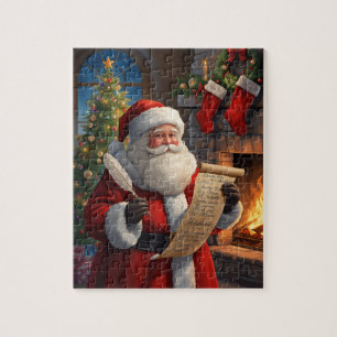 Santa Claus Christmas List Fireplace Scene Jigsaw Puzzle