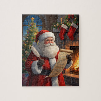 Santa Claus Christmas List Fireplace Scene Jigsaw Puzzle