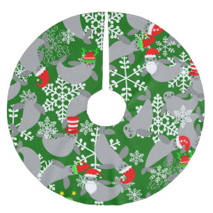santa claus christmas manatee green brushed polyester tree skirt