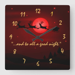 Santa Claus Christmas Midnight Red Wall Clock