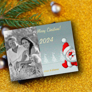 Santa Claus Christmas monochrome photo Foil Holiday Postcard