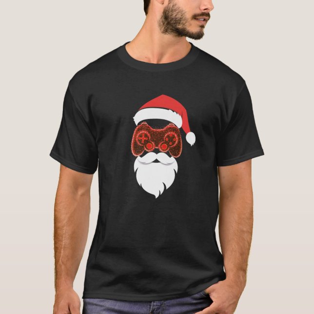 Santa Claus Christmas Pajama, Gamer Merry Christma T-Shirt (Front)