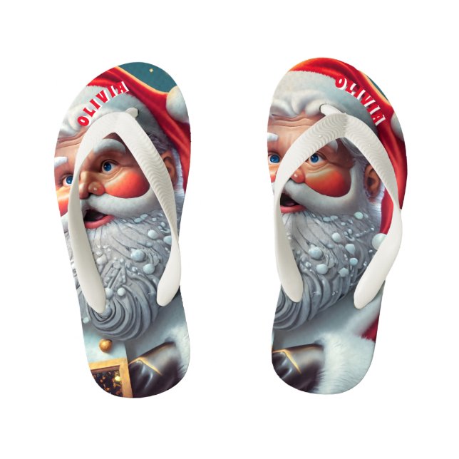 Santa Claus Christmas Personalised Kid's Flip Flops (Footbed)