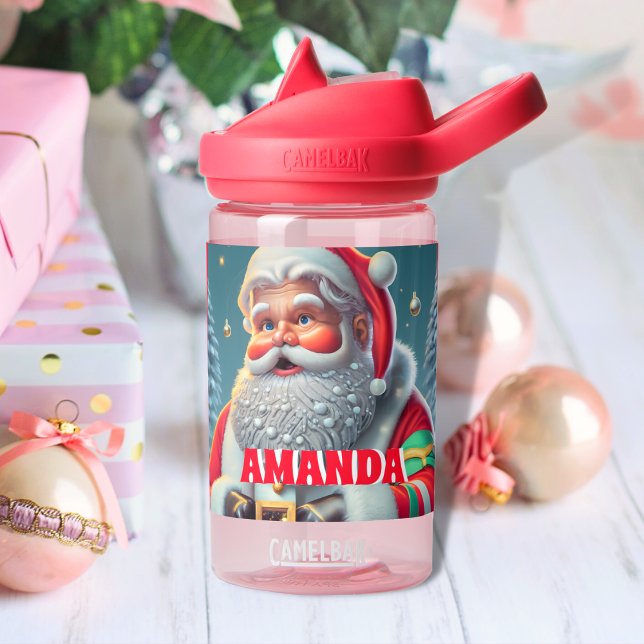 Santa Claus Christmas Personalised Kids Name Water Bottle (Creator Uploaded)
