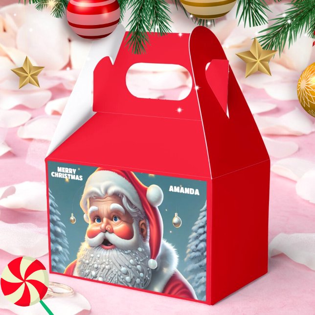 Santa Claus Christmas Personalised Kids Party Red Favour Box (Creator Uploaded)