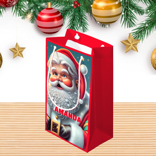 Santa Claus Christmas Personalised Kids Red Small Gift Bag (Creator Uploaded)