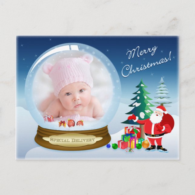 Santa Claus Christmas PHOTO Snow Globe Post Card (Front)