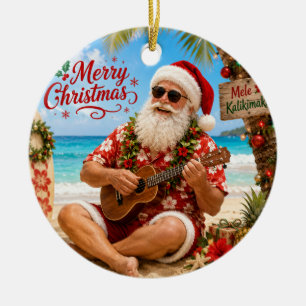 Santa Claus Christmas  playing ukulele Ceramic Tree Decoration