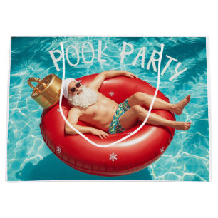 Santa Claus Christmas Pool Party Large Gift Bag