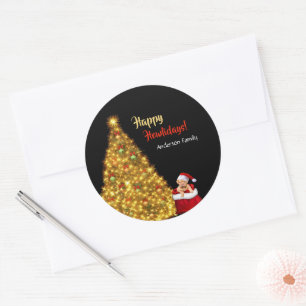 Santa Claus Christmas Puppy Dog Personalise Classic Round Sticker