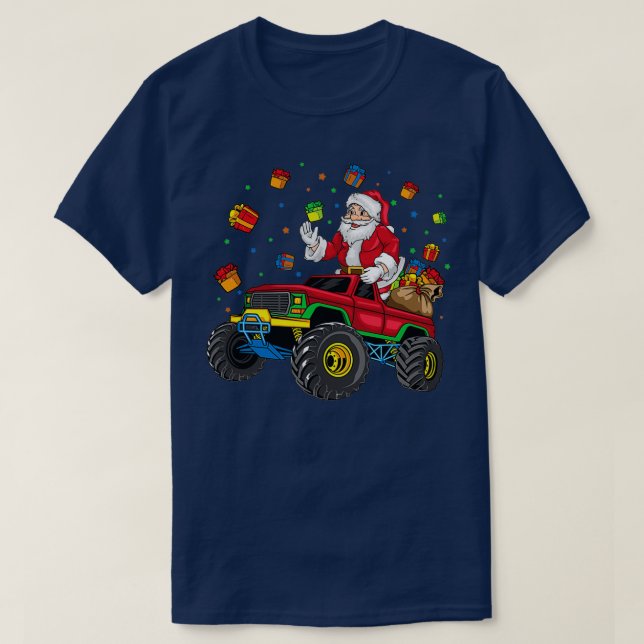 santa claus Christmas Riding Monster Truck gift 2 T-Shirt (Design Front)