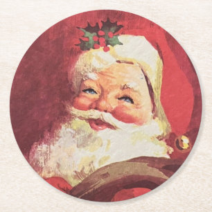 Santa Claus Christmas Set of 6 Round Paper Coaster