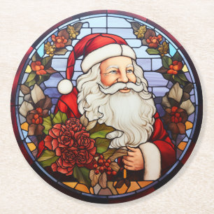 Santa Claus Christmas Set of 6  Round Paper Coaster