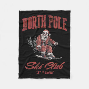 Santa Claus Christmas Snow Skiing At The North Le  Fleece Blanket