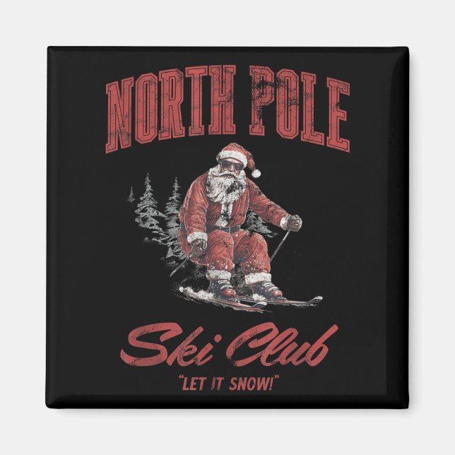 Santa Claus Christmas Snow Skiing At The North Le  Magnet (Front)