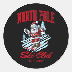 Santa Claus Christmas Snow Skiing At The North Pol Classic Round Sticker