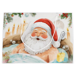 Santa Claus Christmas Spa Bath Tub Large Gift Bag