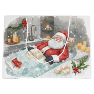 Santa Claus Christmas Spa Bath Tub Large Gift Bag