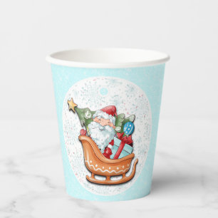 Santa Claus Christmas Tree Blue Snowflakes Paper Cups