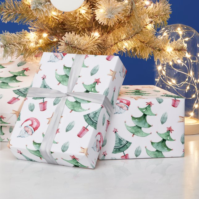Santa Claus Christmas Tree Christmas Holiday Wrapping Paper (Holidays)