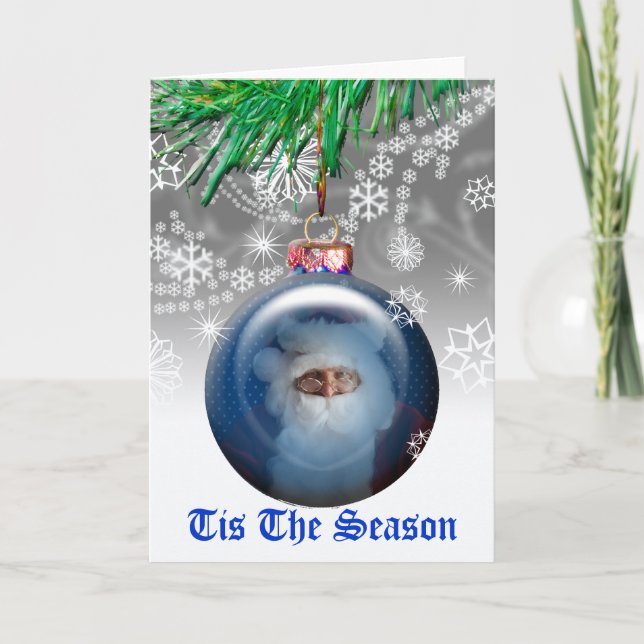 Santa Claus Christmas Tree Ornament Blank Inside Holiday Card (Front)
