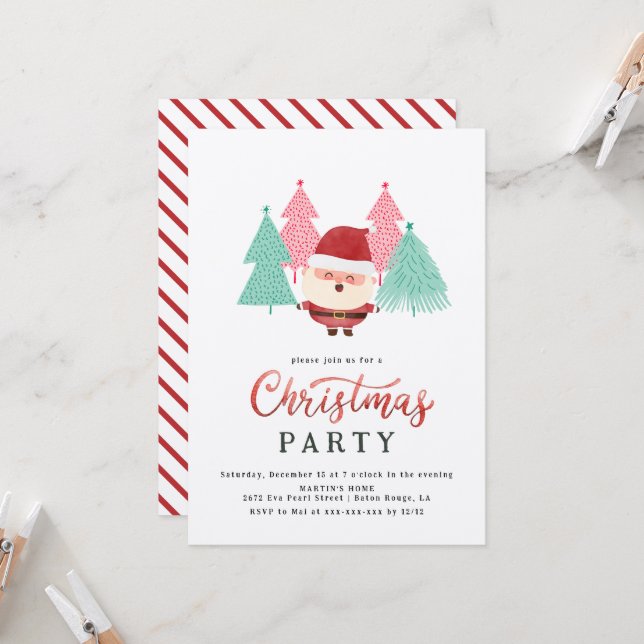 Santa Claus Christmas Tree Party Invitation (Front/Back In Situ)