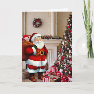 Santa Claus Christmas Tree Personalise Signature Holiday Card