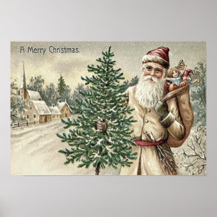 Santa Claus Christmas Tree Sack of Toys Church Poster