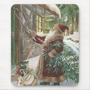 Santa Claus Christmas Tree Sack of Toys Cottage Mouse Mat
