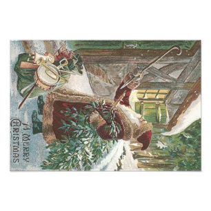 Santa Claus Christmas Tree Sack of Toys Cottage Photo Print