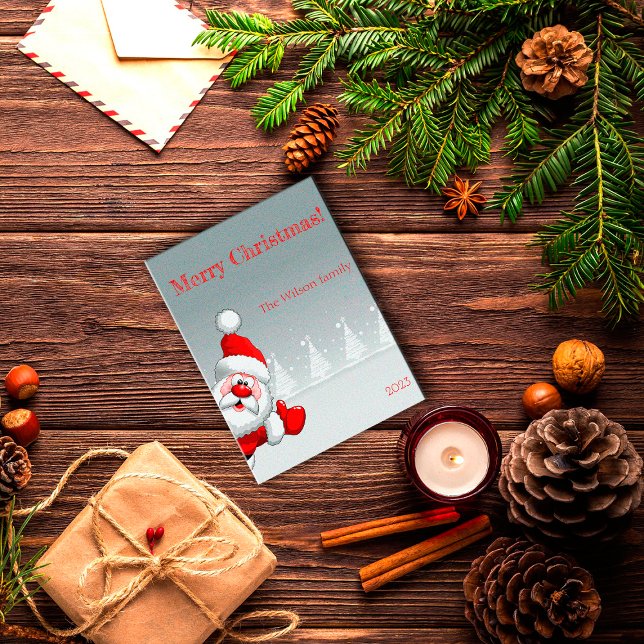 Santa Claus Christmas tree snow  Postcard (Creator Uploaded)