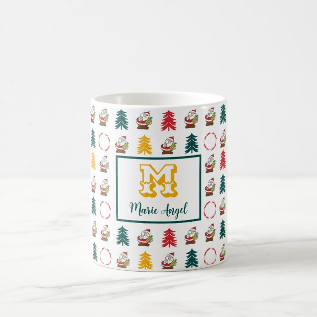 Santa Claus & Christmas Trees Monogrammed   Coffee Mug (Center)