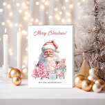 Santa Claus, Christmas Trees & Nutcrackers  Card<br><div class="desc">On the amazing Christmas card,  a vintage Santa Claus and nutcracker stand among presents wrapped in blue paper with pink Christmas trees</div>