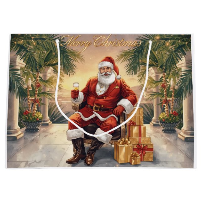 Santa Claus Christmas under palm tree California Large Gift Bag (Front)