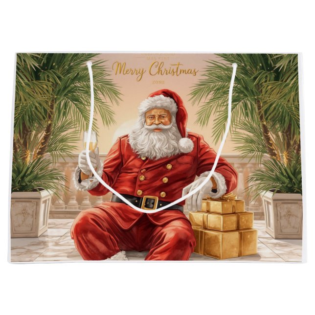 Santa Claus Christmas under palm tree California Large Gift Bag (Front)