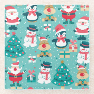 Santa Claus Christmas Vintage Pattern Glass Coaster