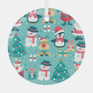 Santa Claus Christmas Vintage Pattern Glass Tree Decoration