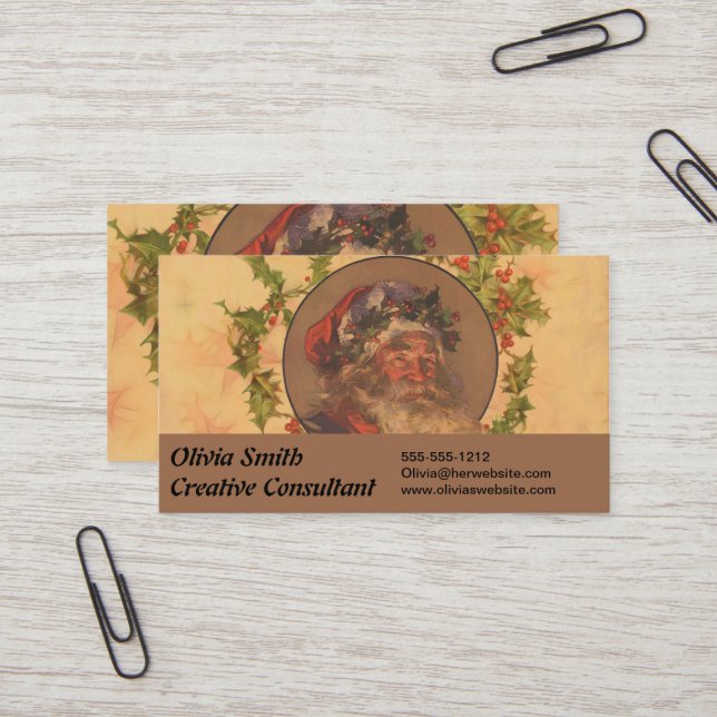 Santa Claus Christmas Vintage Portrait Business Card (Front/Back In Situ)