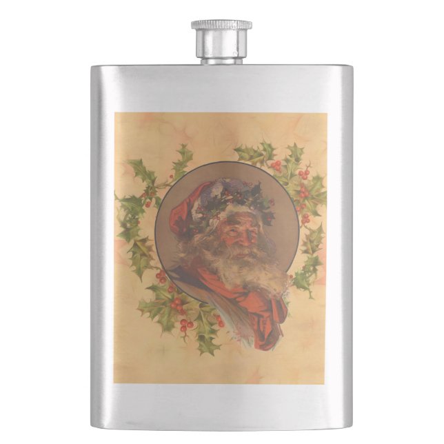 Santa Claus Christmas Vintage Portrait Hip Flask (Front)
