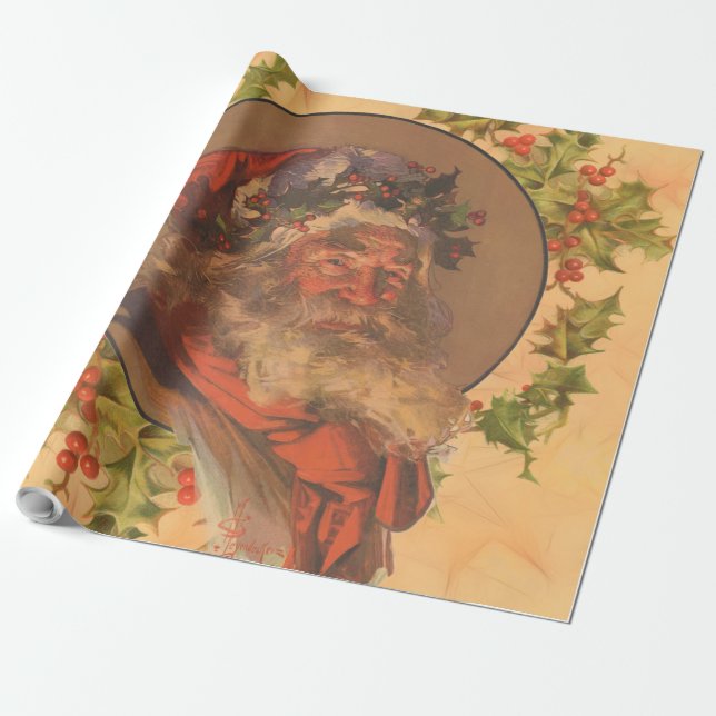 Santa Claus Christmas Vintage Portrait Wrapping Paper (Unrolled)