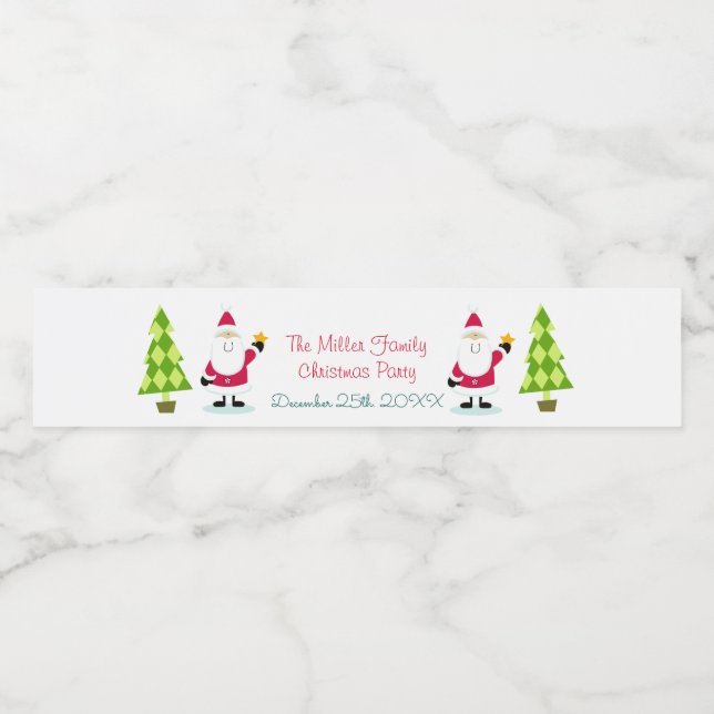 Santa Claus Christmas Water Bottle Label (Single Label)