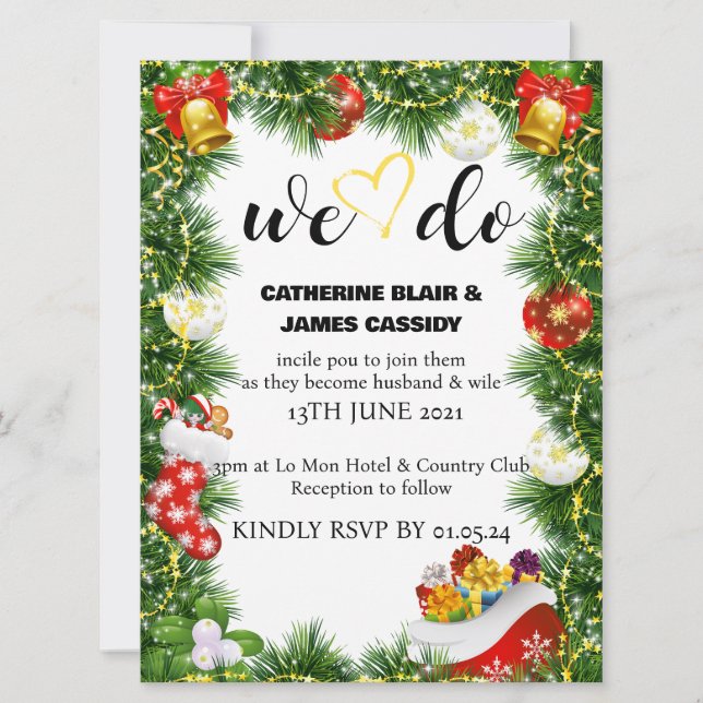 Santa Claus Christmas wedding invitation (Front)