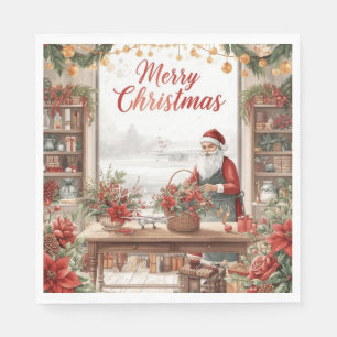 Santa Claus Christmas with florist at airport Napkin