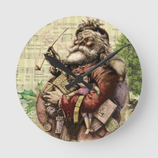Santa Claus Classic Thomas Nast Illustration  Round Clock (Front)