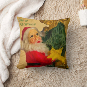 Santa Claus Climbing the Christmas Tree - Vintage Cushion