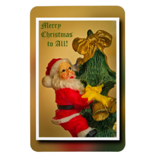 Santa Claus Climbing the Christmas Tree - Vintage Magnet