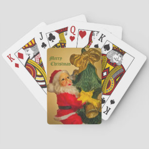 Santa Claus Climbing the Christmas Tree - Vintage Playing Cards