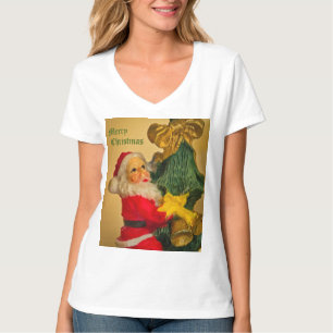 Santa Claus Climbing the Christmas Tree - Vintage T-Shirt