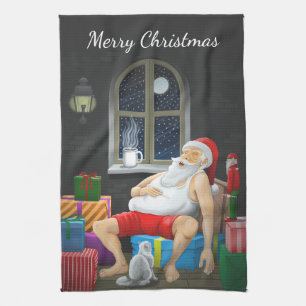Santa Claus Coffee Time Tea Towel